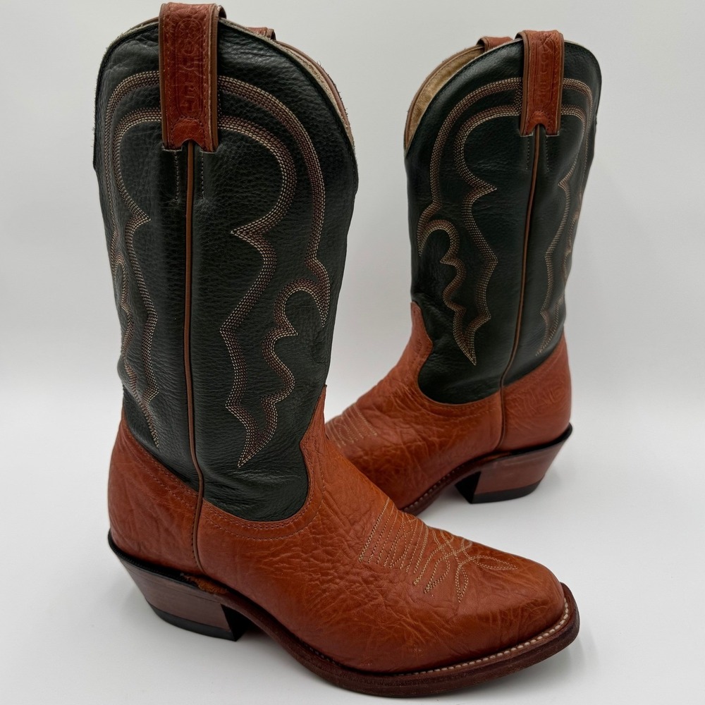Boulet Cowboy Boots Womens 8.5 Brown Olive Leather Made in Canada Western Riding